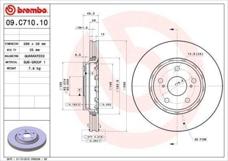 2x BREMBO Bremsscheibe PRIME LINE - UV Coated