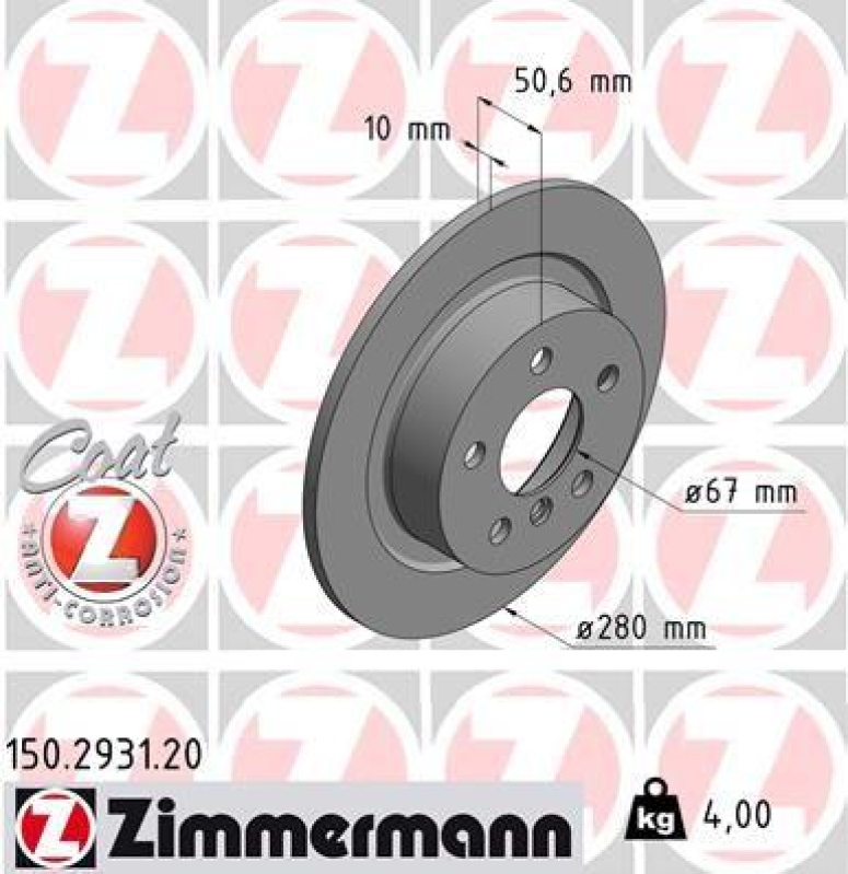 2x Zimmermann Bremsscheiben Coat Z Ø280mm Hinten passend für BMW X1 F48 2 F45 i3 150.2931.20