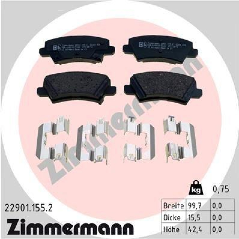 ZIMMERMANN Bremsbelagsatz, Scheibenbremse 22901.155.2