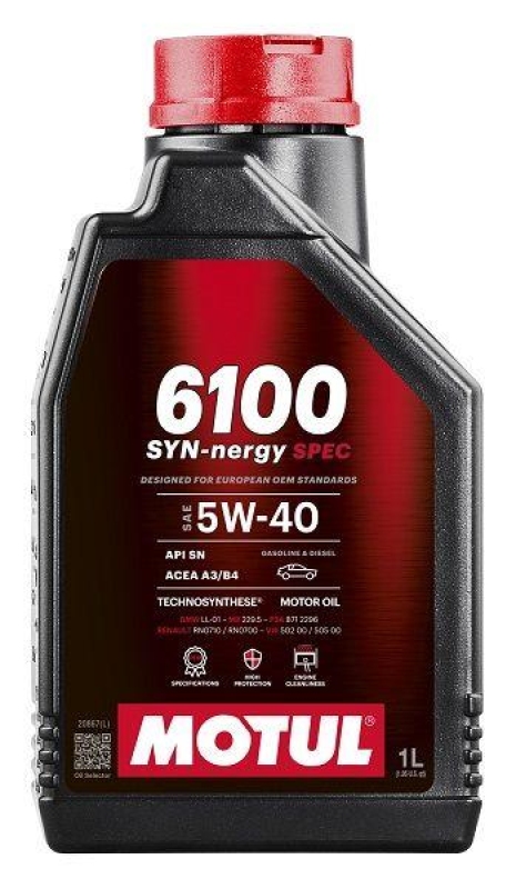 1L MOTUL 6100 SYN-NERGY SPEC 5W-40 Motor&ouml;l ACEA A3/B4 MB 229.5 LL-01 112925