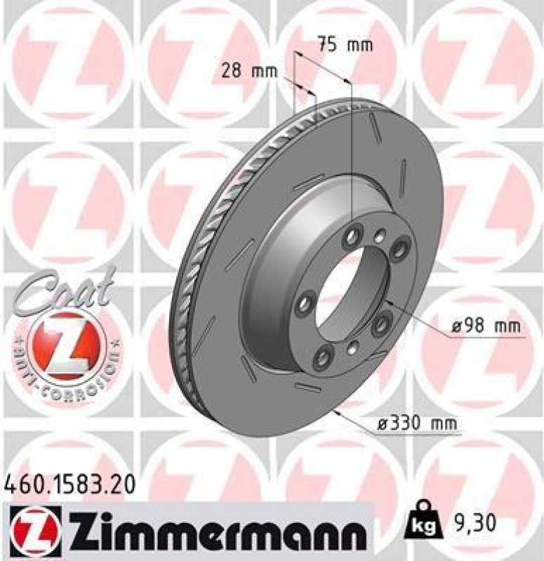 1x Zimmermann Bremsscheibe Ø330mm Hinten rechts passend für Porsche Panamera 4.8 460.1583.20