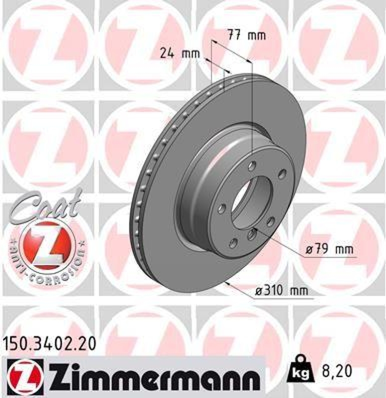 2x Zimmermann Bremsscheiben Coat Z Ø310mm Vorne passend für BMW 5 E60 E61 520 150.3402.20