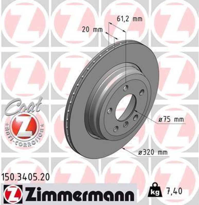 2x Zimmermann Bremsscheiben Coat Z Ø320mm Hinten passend für BMW 5 E61 E60 525 150.3405.20