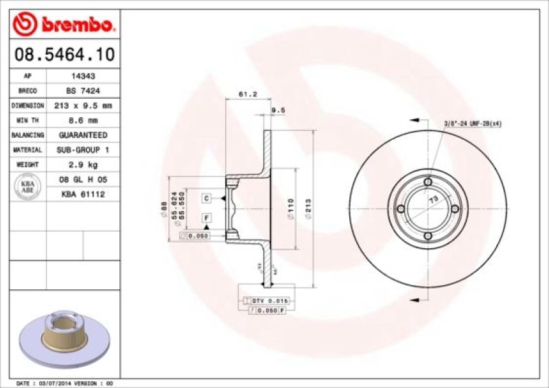 2x BREMBO Bremsscheibe PRIME LINE