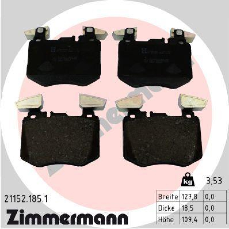 ZIMMERMANN Bremsbelagsatz, Scheibenbremse 21152.185.1