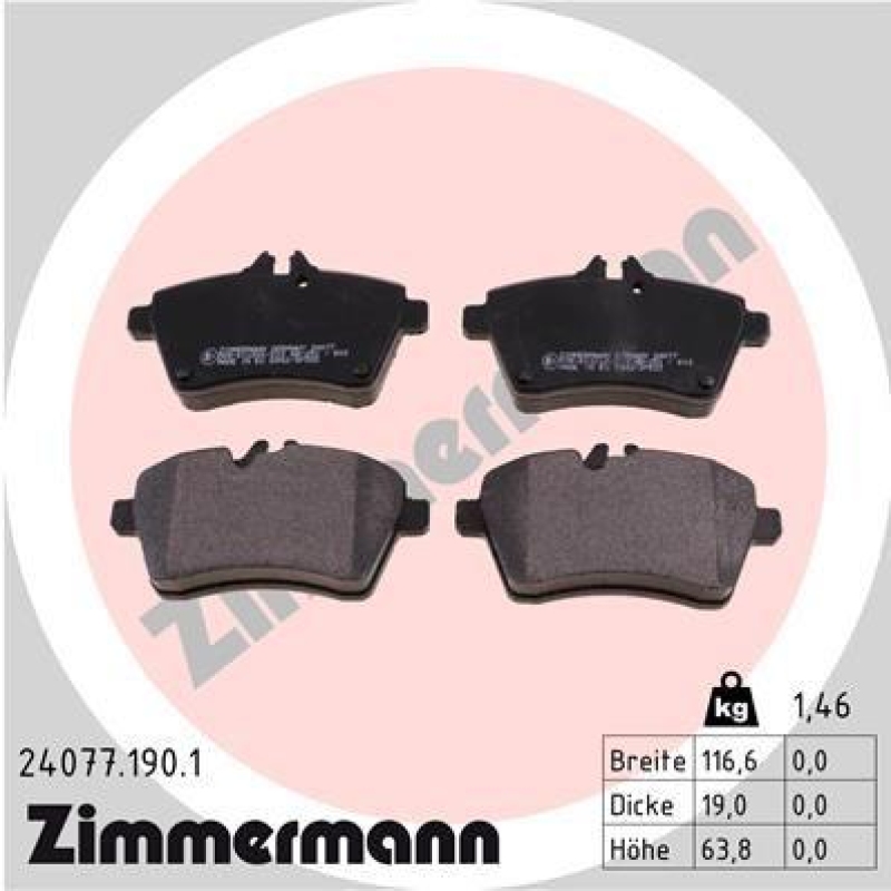 ZIMMERMANN Bremsbelagsatz, Scheibenbremse 24077.190.1