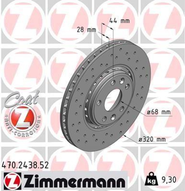2x Zimmermann Bremsscheiben Coat Z Ø320mm Vorne passend für Renault Scenic 4 5 470.2438.52