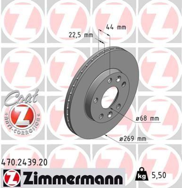 2x Zimmermann Bremsscheiben Coat Z Ø269mm Vorne passend für Dacia Duster 1.5 1.6 470.2439.20