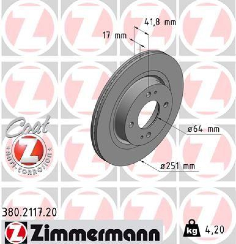 2x Zimmermann Bremsscheiben Coat Z Ø251mm Vorne passend für Mitsubishi Space 6 380.2117.20