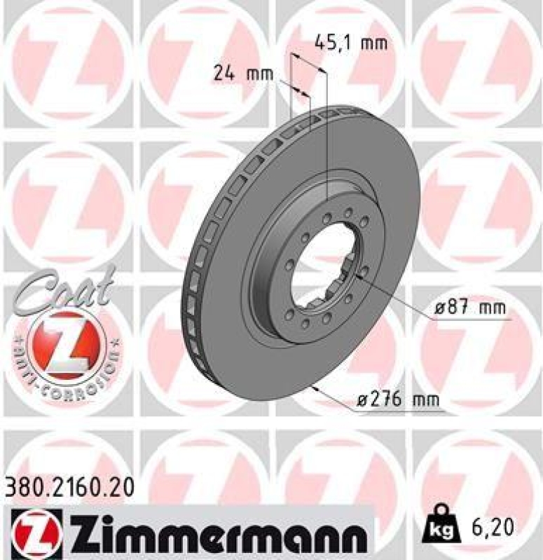 2x Zimmermann Bremsscheiben Coat Z Ø276mm Vorne passend für Mitsubishi L200 1 2 380.2160.20