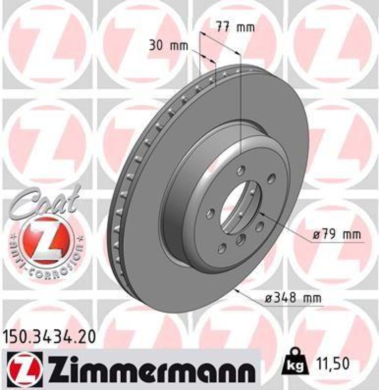 2x Zimmermann Bremsscheiben Coat Z Ø348mm Vorne passend für BMW 5 E61 E60 525 150.3434.20