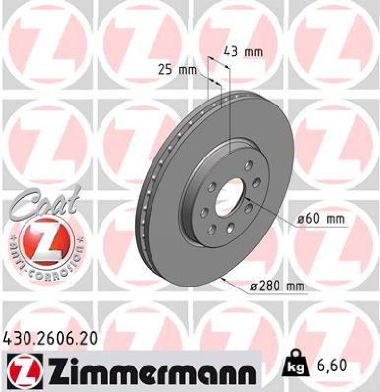2x Zimmermann Bremsscheiben Coat Z Ø280mm Vorne passend für Opel Astra H 1.6 1.4 430.2606.20
