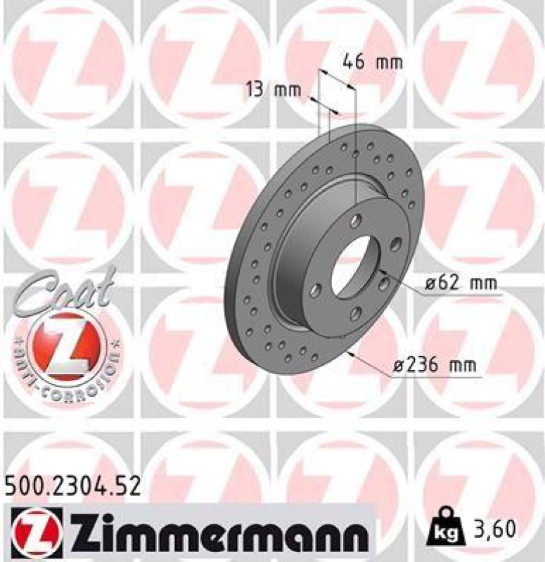 2x Zimmermann Bremsscheiben Coat Z Ø236mm Vorne passend für Skoda Felicia 2 6U1 500.2304.52