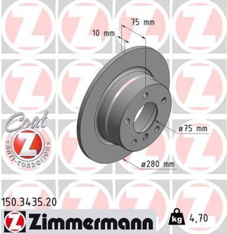 2x Zimmermann Bremsscheiben Coat Z Ø280mm Hinten passend für BMW Z4 E85 2.2 2.5 150.3435.20