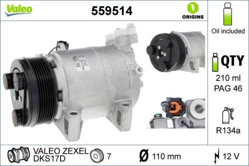 VALEO Kompressor, Klimaanlage VALEO ORIGINS - NEW O.E. TECHNOLOGIE 559514