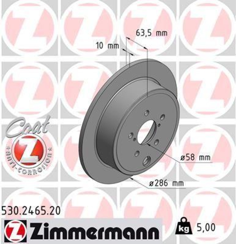 2x Zimmermann Bremsscheiben Coat Z Ø286mm Hinten passend für Subaru Forester 2.0 530.2465.20