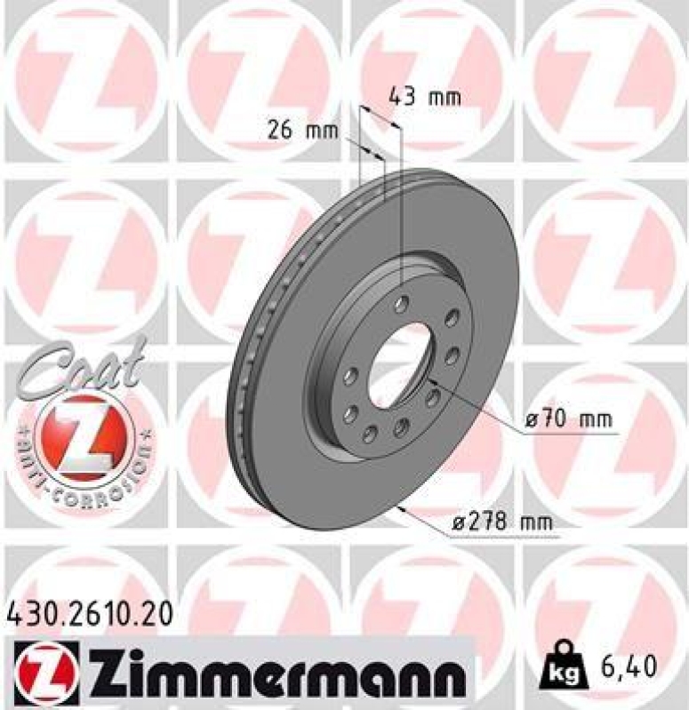2x Zimmermann Bremsscheiben Coat Z Ø278mm Vorne passend für Opel Corsa D 1.4 1.7 430.2610.20