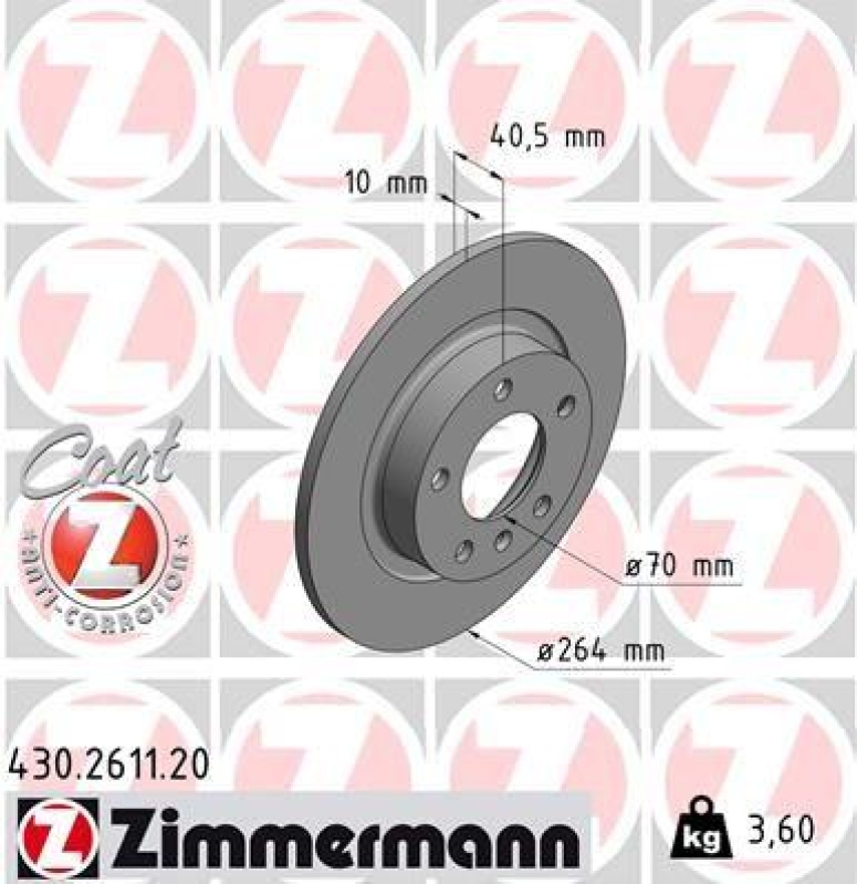 2x Zimmermann Bremsscheiben Coat Z Ø264mm Hinten passend für Opel Corsa 1.4 Adam 430.2611.20