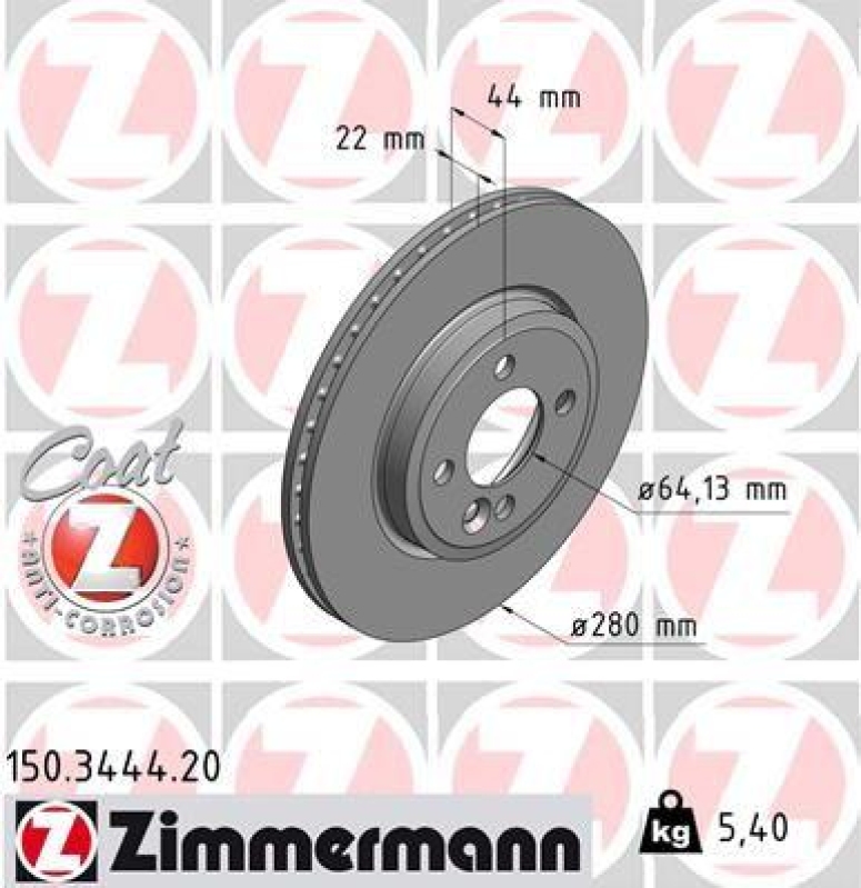 2x Zimmermann Bremsscheiben Coat Z Ø280mm Vorne passend für Mini Cooper One R56 150.3444.20