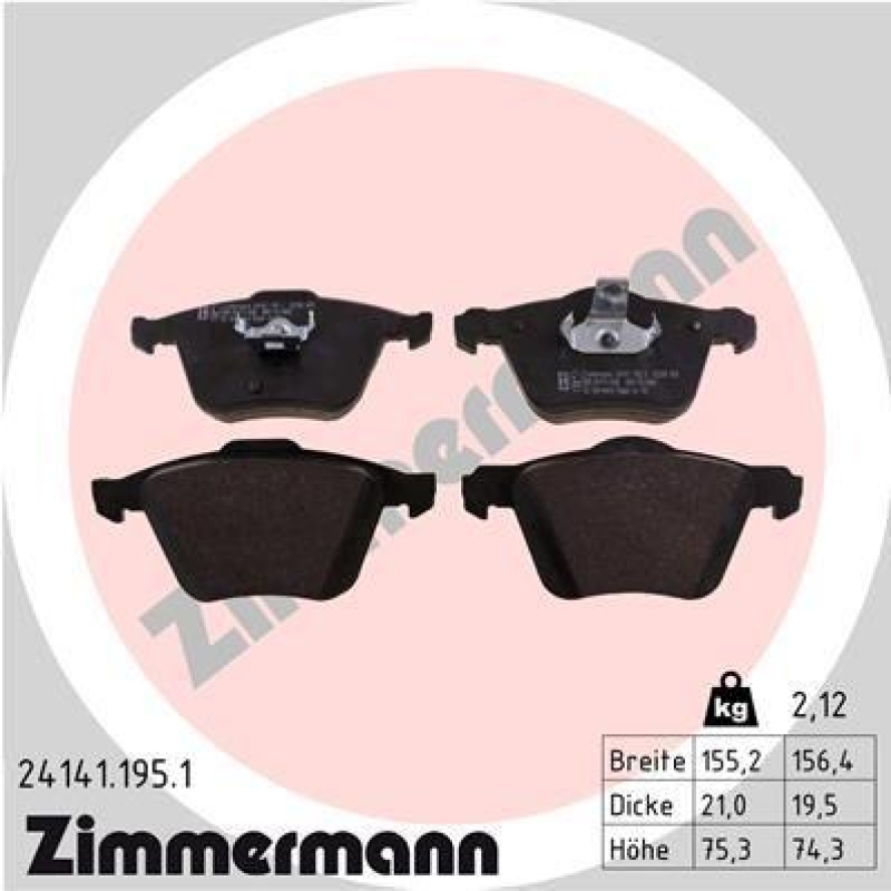 ZIMMERMANN Bremsbelagsatz, Scheibenbremse 24141.195.1