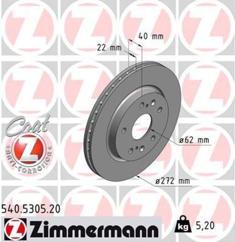 2x Zimmermann Bremsscheiben Coat Z Ø272mm Vorne passend für Suzuki Swift 4 1.2 540.5305.20