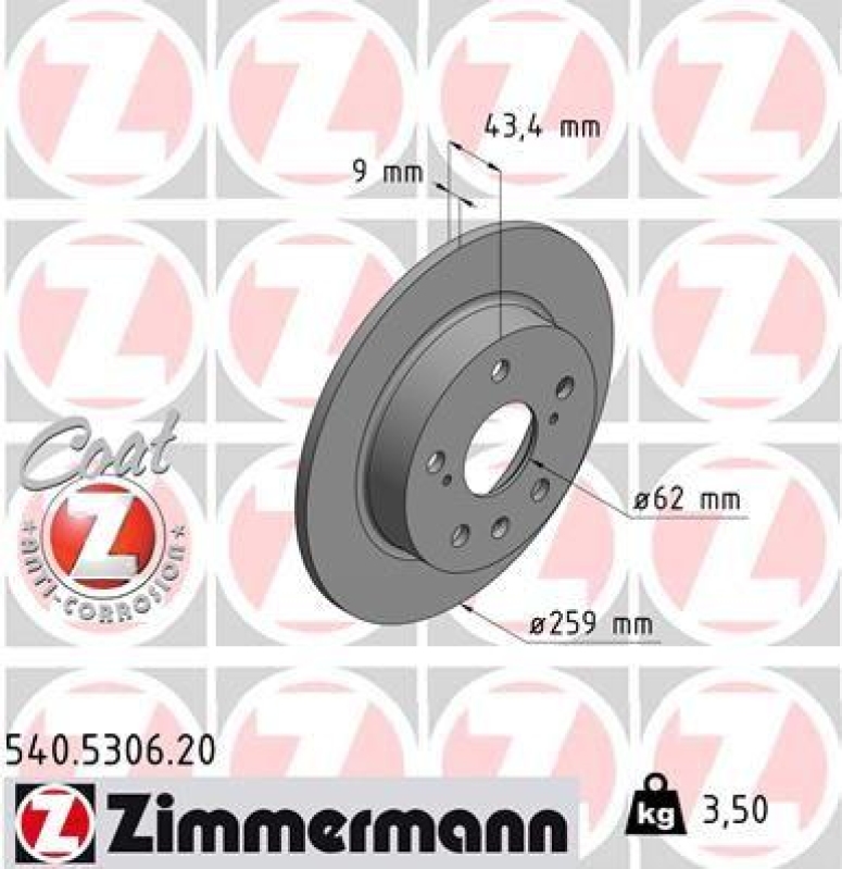 2x Zimmermann Bremsscheiben Coat Z Ø259mm Hinten passend für Suzuki Vitara 4 SX4 540.5306.20
