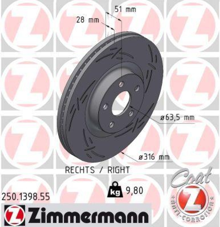 ZIMMERMANN Bremsscheibe BLACK Z 250.1398.55