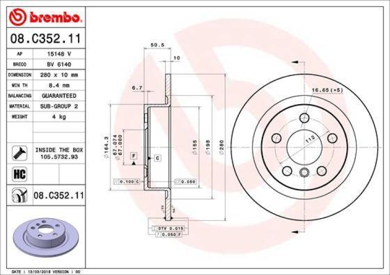 2x BREMBO Bremsscheibe PRIME LINE - UV Coated