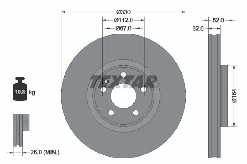 2x TEXTAR Bremsscheibe PRO 92334903