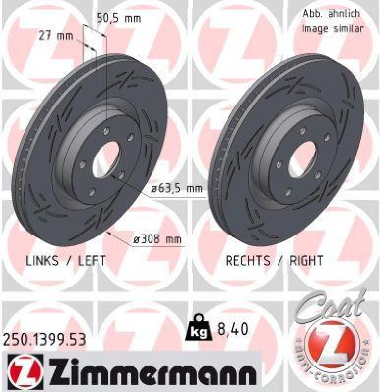 2x ZIMMERMANN Bremsscheibe BLACK Z 250.1399.53