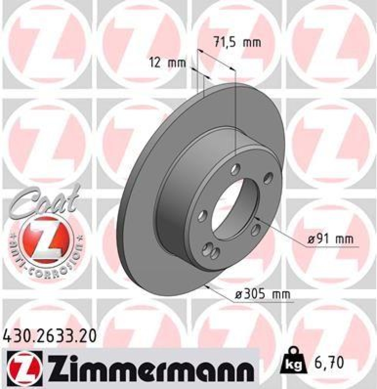 2x Zimmermann Bremsscheiben Coat Z Ø305mm Hinten passend für Renault Master 3 430.2633.20