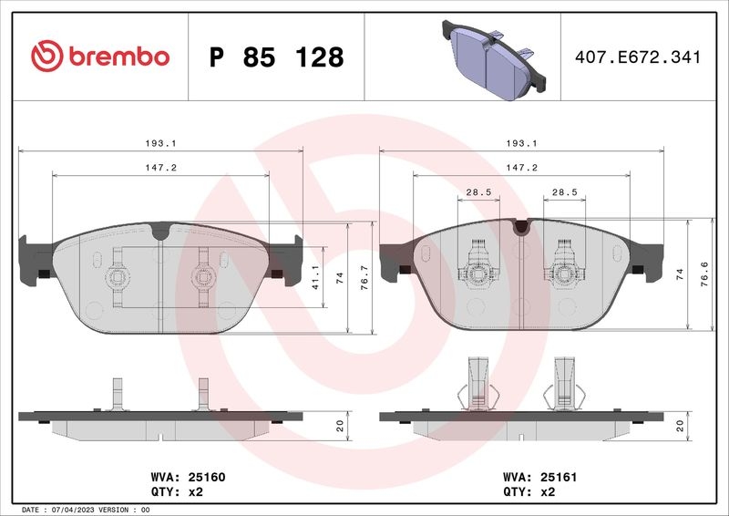 BREMBO Bremsbelagsatz, Scheibenbremse PRIME LINE