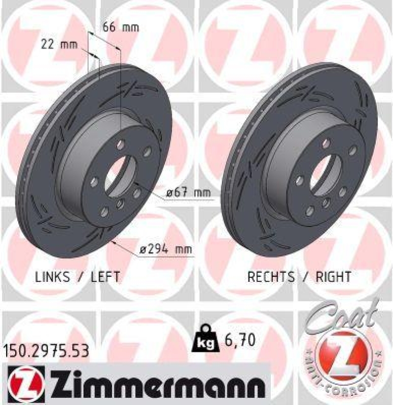 2x Zimmermann Bremsscheiben Black Z Ø294mm Vorne passend für BMW ...