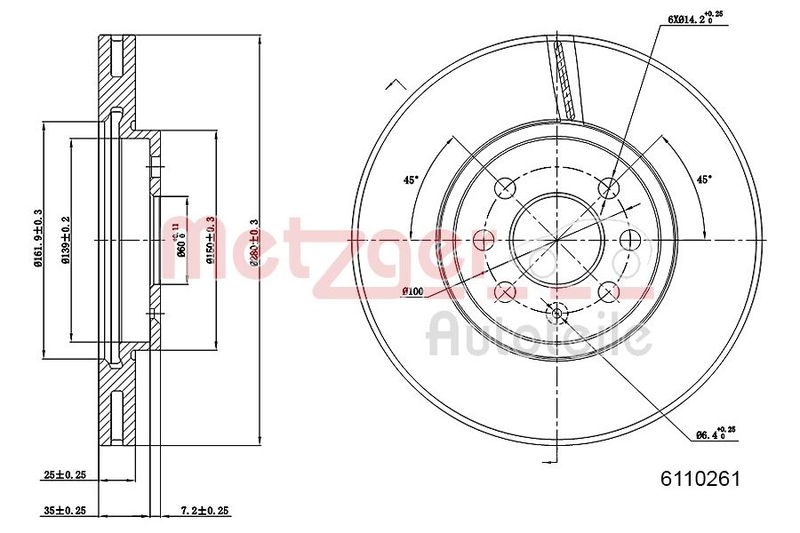 2x METZGER Bremsscheibe 6110261