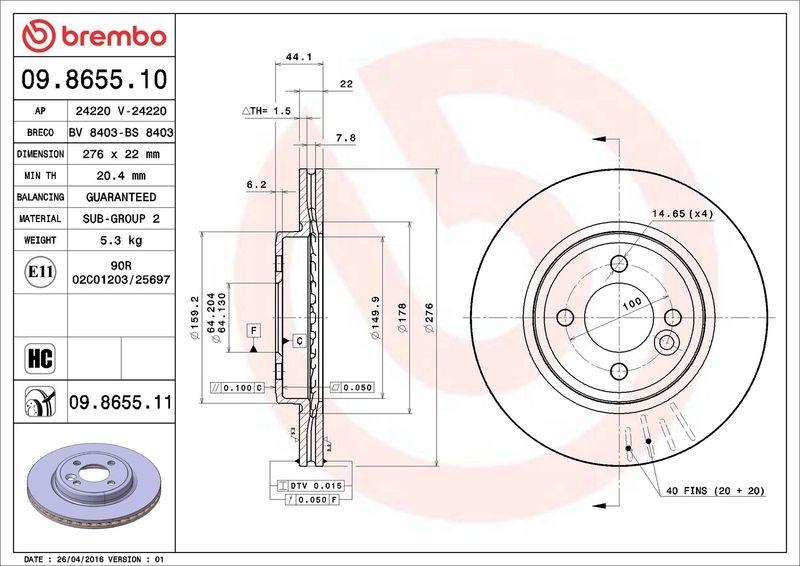 2x BREMBO Bremsscheibe PRIME LINE - UV Coated