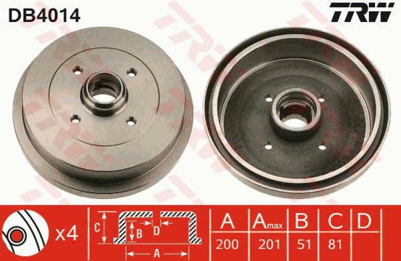 2x TRW Bremstrommel DB4014