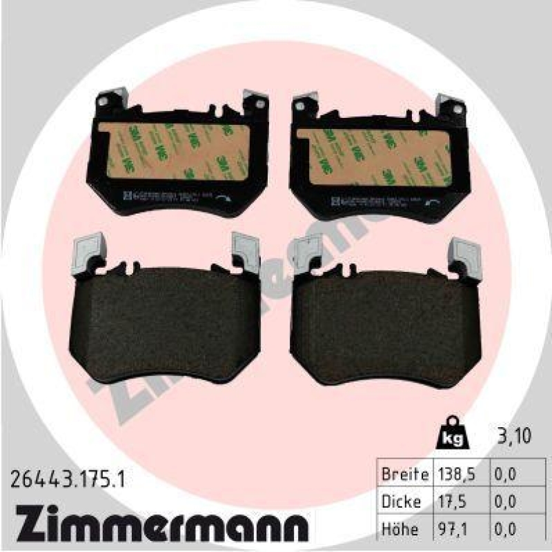 ZIMMERMANN Bremsbelagsatz, Scheibenbremse 26443.175.1