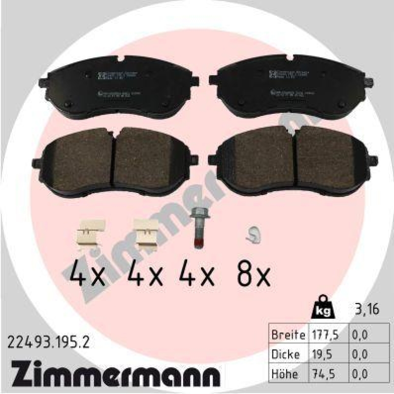 ZIMMERMANN Bremsbelagsatz, Scheibenbremse 22493.195.2
