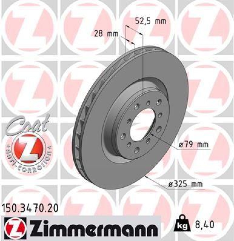 1x Zimmermann Bremsscheibe Coat Z Ø325mm Vorne links passend für BMW E46 M3 CSL 150.3470.20