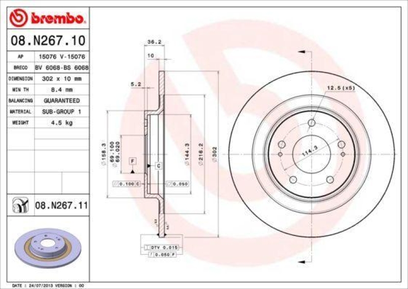 Brembo Bremsscheiben 302mm + Bremsbeläge Hinten passend für Mitsubi...