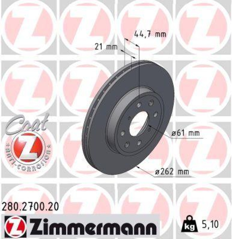 2x ZIMMERMANN Bremsscheibe COAT Z 280.2700.20