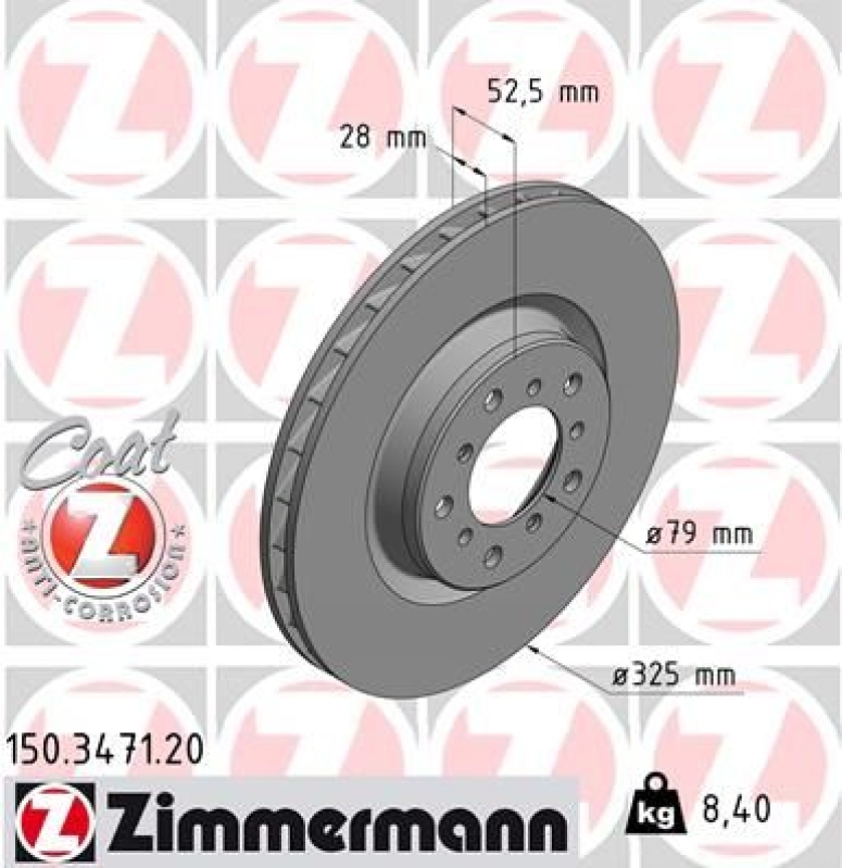 1x Zimmermann Bremsscheibe Coat Z Ø325mm Vorne rechts passend für BMW E46 M3 CSL 150.3471.20