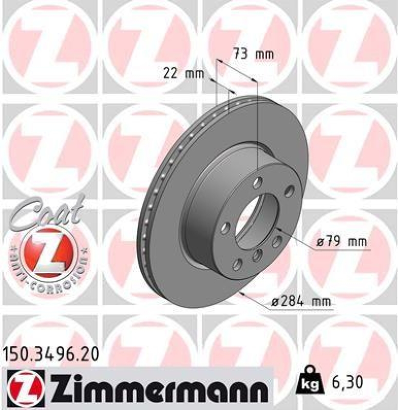 2x Zimmermann Bremsscheiben Coat Z Ø284mm Vorne passend für BMW 1 F20 118 116 150.3496.20