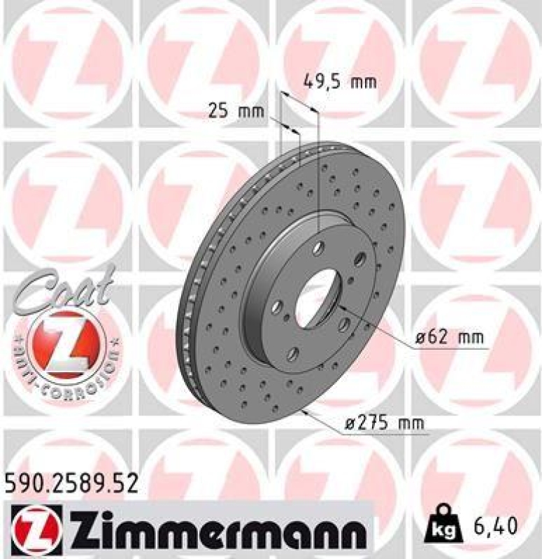2x Zimmermann Bremsscheiben Coat Z Ø275mm Vorne passend für Toyota RAV 4 2 2.0 590.2589.52