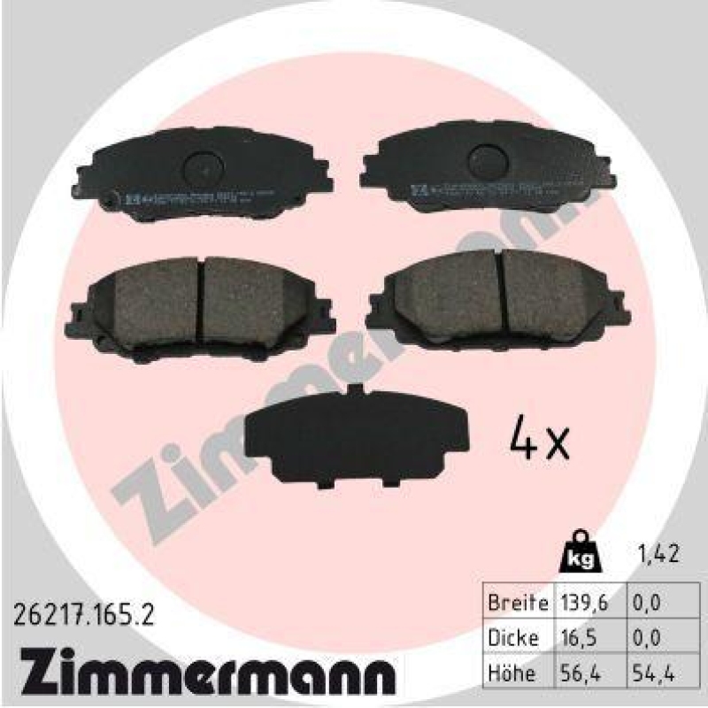 ZIMMERMANN Bremsbelagsatz, Scheibenbremse 26217.165.2