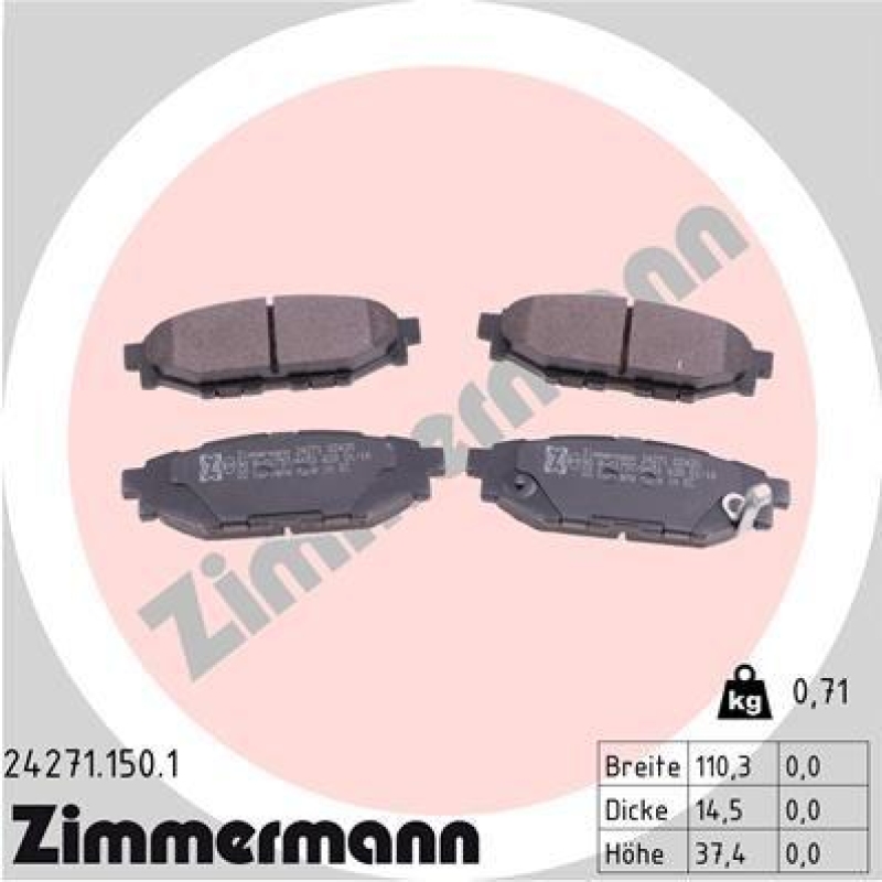 ZIMMERMANN Bremsbelagsatz, Scheibenbremse 24271.150.1