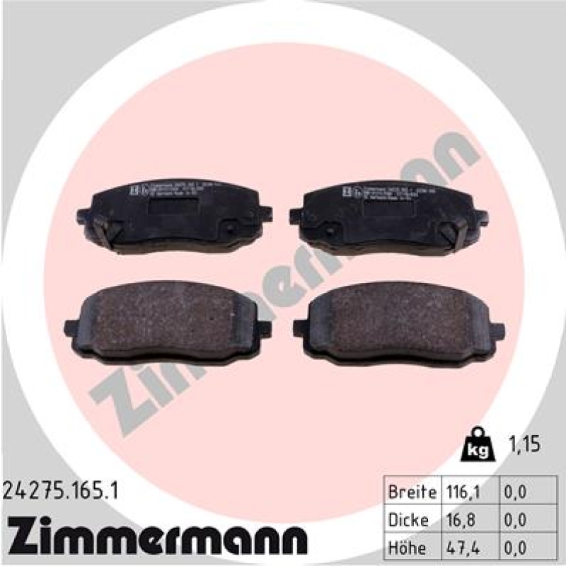 ZIMMERMANN Bremsbelagsatz, Scheibenbremse 24275.165.1
