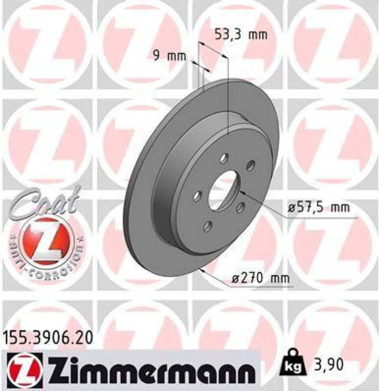 2x Zimmermann Bremsscheiben Coat Z Ø270mm Hinten passend für Chrysler PT Cruiser 155.3906.20