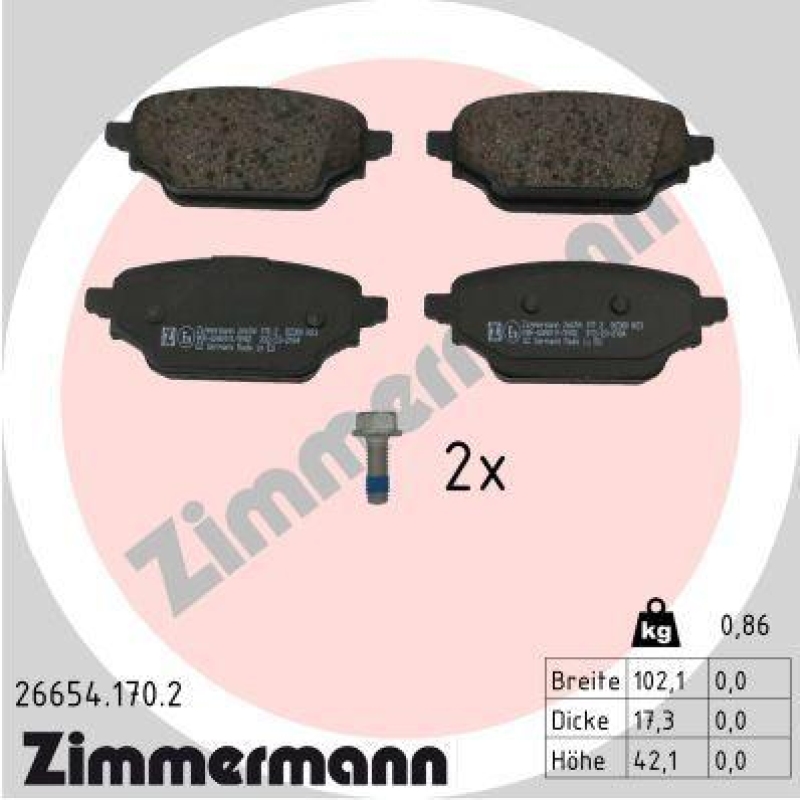 ZIMMERMANN Bremsbelagsatz, Scheibenbremse 26654.170.2