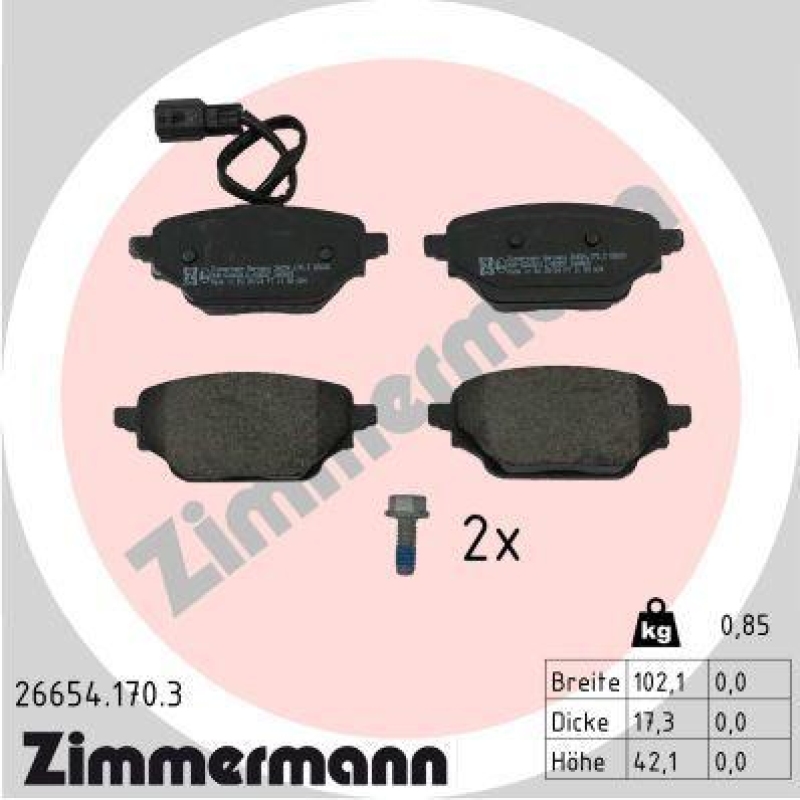 ZIMMERMANN Bremsbelagsatz, Scheibenbremse 26654.170.3